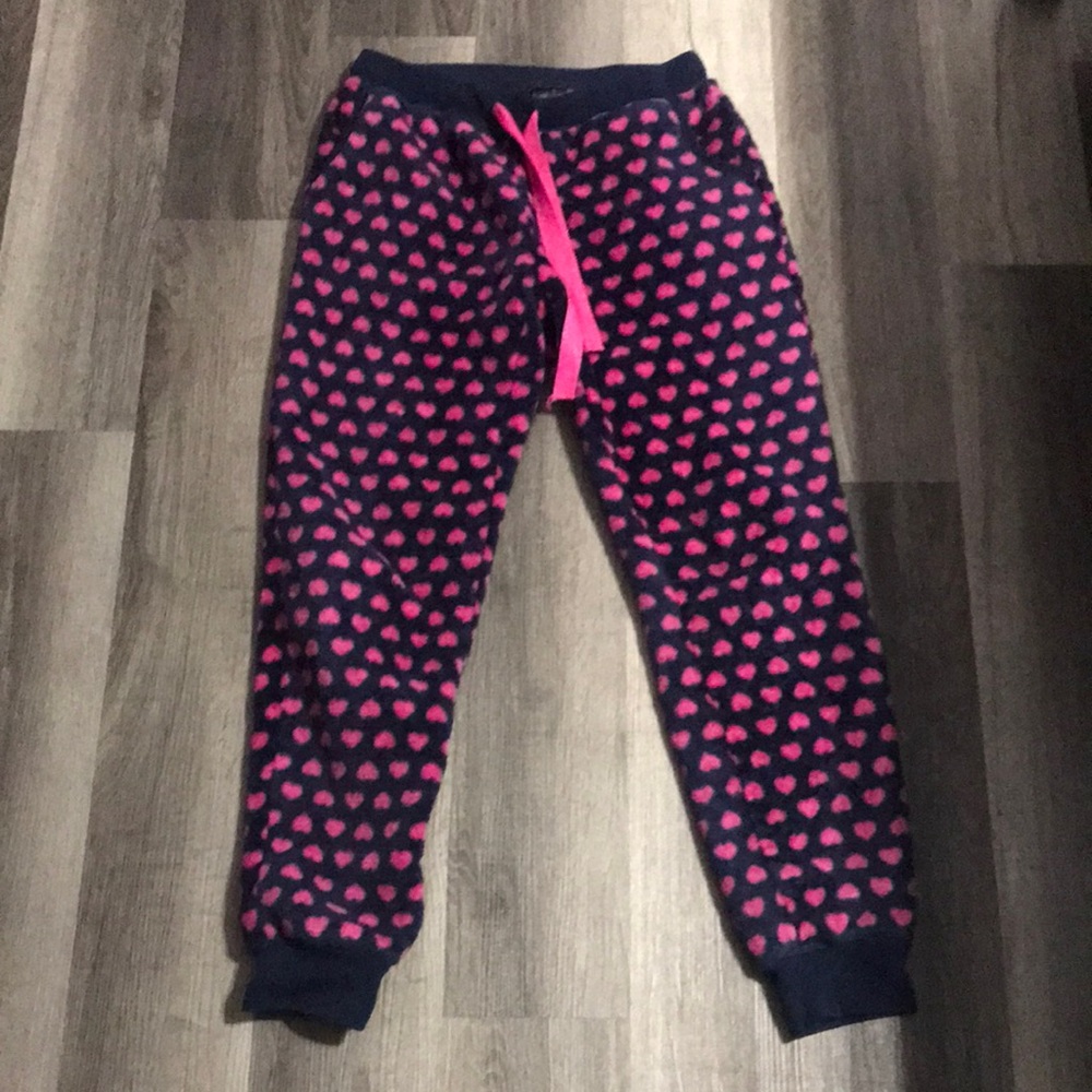 Girls Navy Jogger Pants with Hot Pink Heart Print